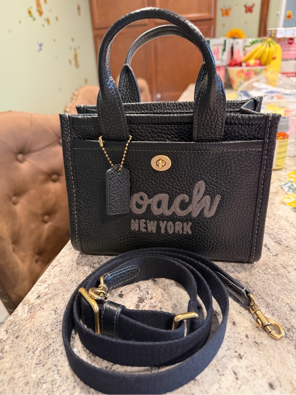 Coach  tote 20  Black Pebbled Leather Mini Tote